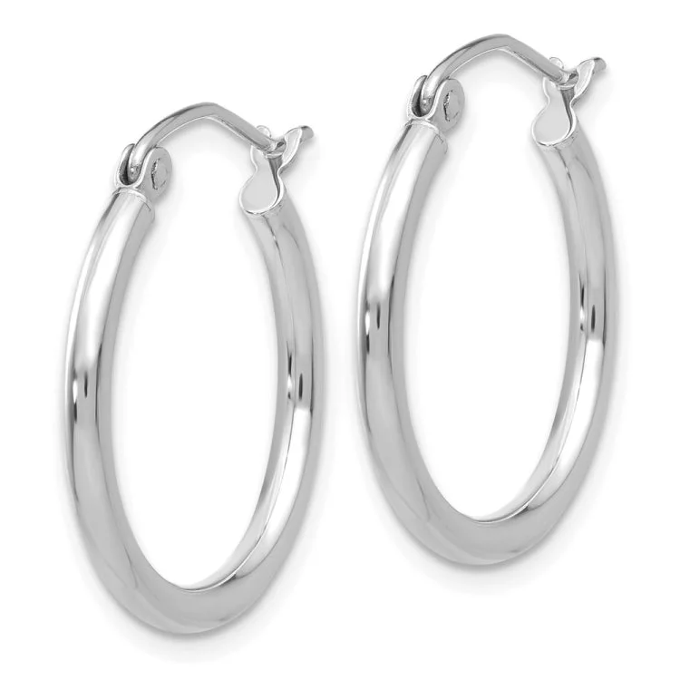 14k White Gold Polished 2x20mm Tube Hoop Earrings