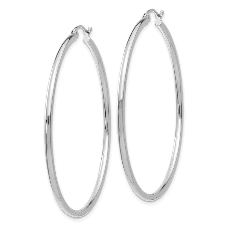 14k White Gold Polished 2x50mm Lightweight Tube Hoop Earrings