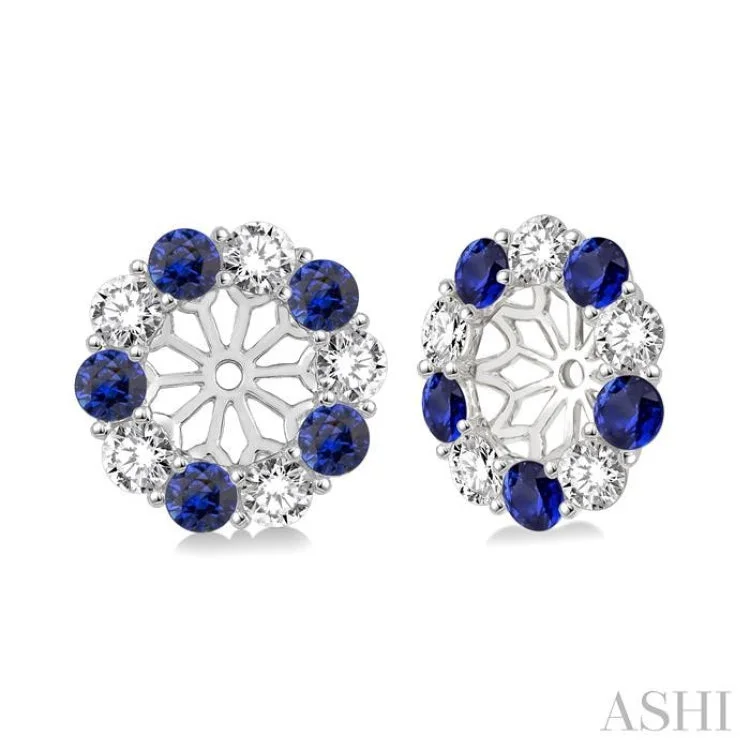 2.30 MM Round Cut Sapphire and 1/2 Ctw Round Cut Diamond Precious Earrings Jacket in 14K White Gold