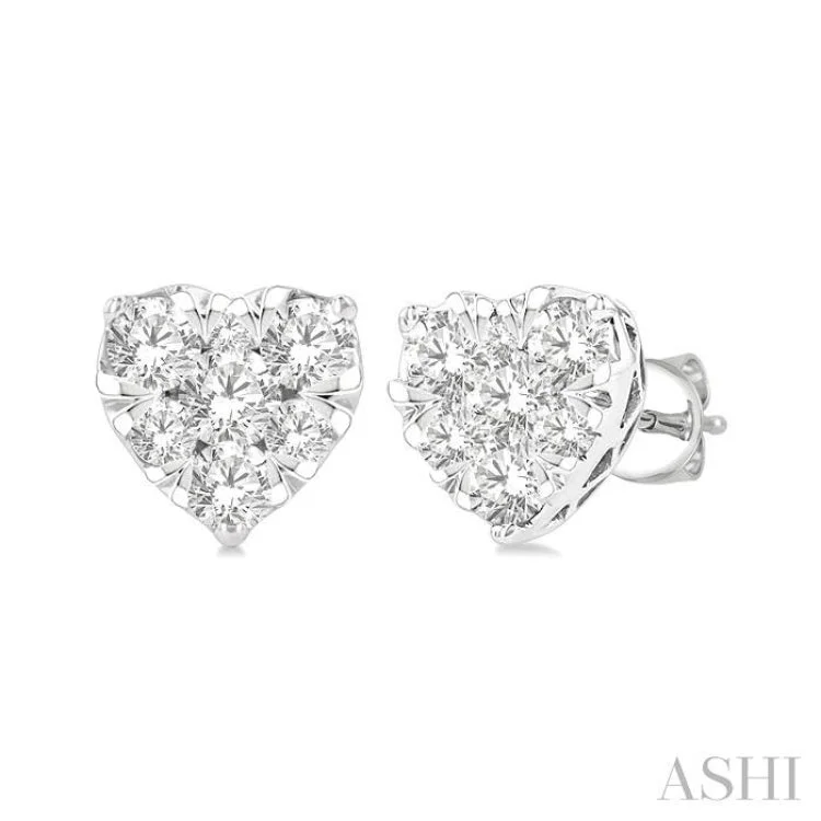 1/2 ctw Heart Shape Lovebright Round Cut Diamond Stud Earring in 14K White Gold