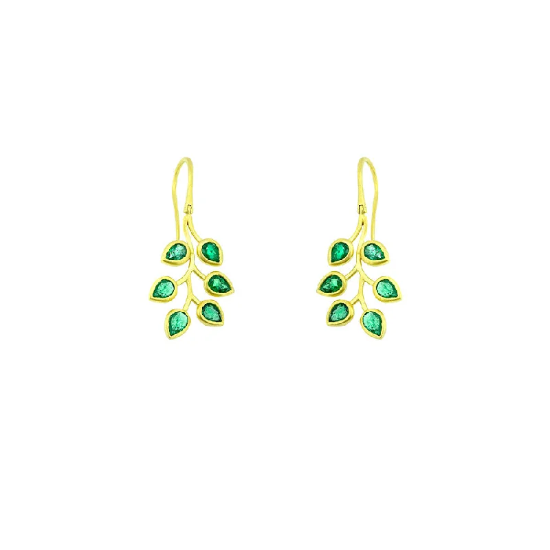 18 Karat Yellow Gold Leaf earrings with Emeralds