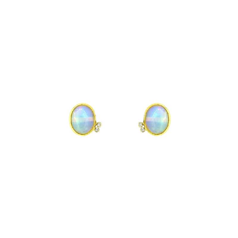 18 Karat Yellow Gold stud earrings with 2 Opals Cabochon