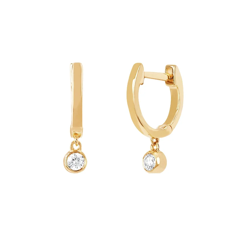 Mini Huggie Diamond Bezel Earrings - Yellow Gold