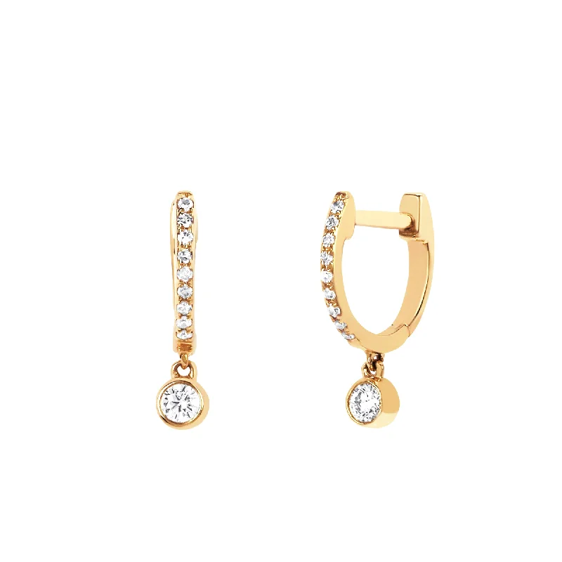 Mini Pave Huggie Bezel Drops - Yellow Gold