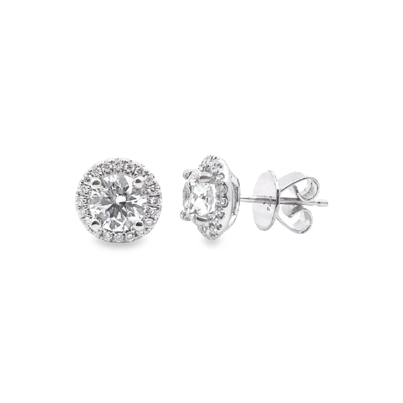 Lab Grown White Gold Diamond Halo Stud Earrings