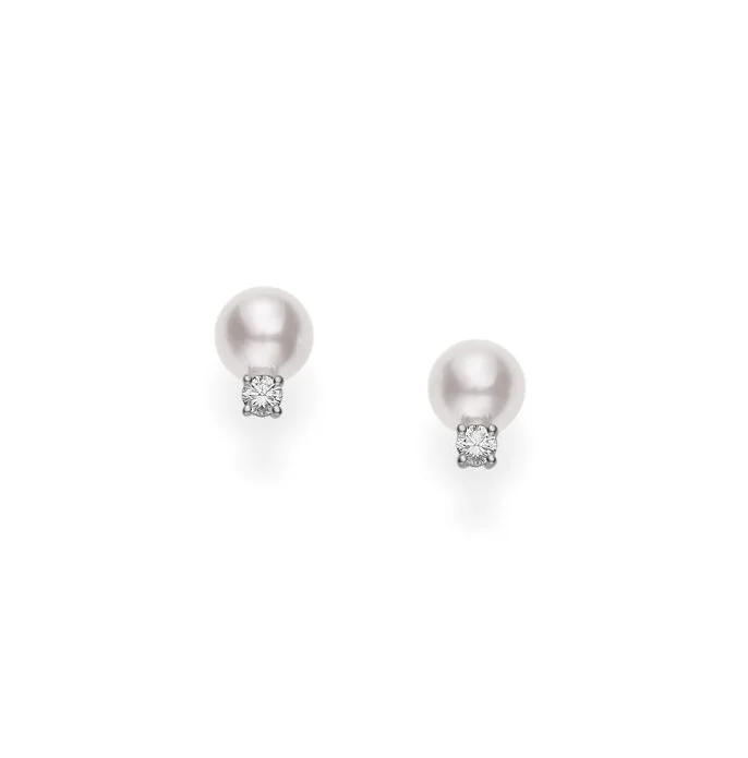 Mikimoto White Gold Pearl and Diamond Stud Earrings