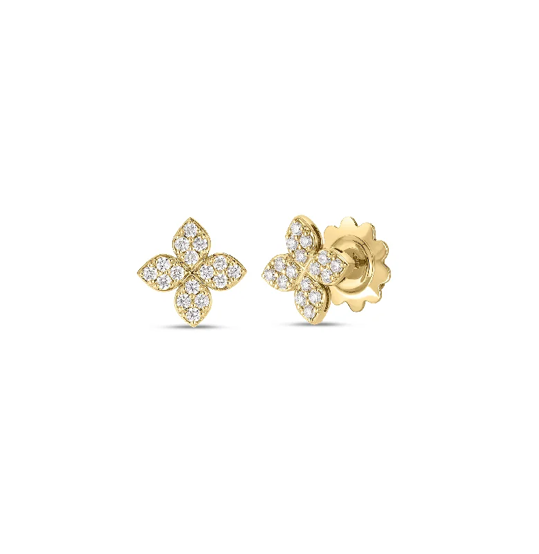 Roberto Coin Yellow Gold Flower Stud Earrings with Diamonds