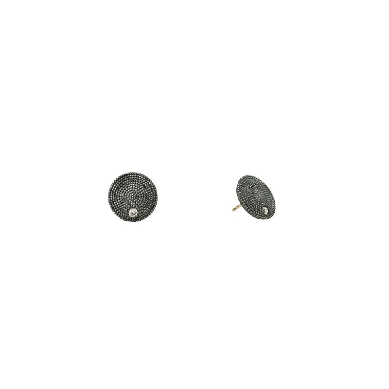 Sterling Silver Black Rhodium ANNA Textured Disc Diamond Earrings