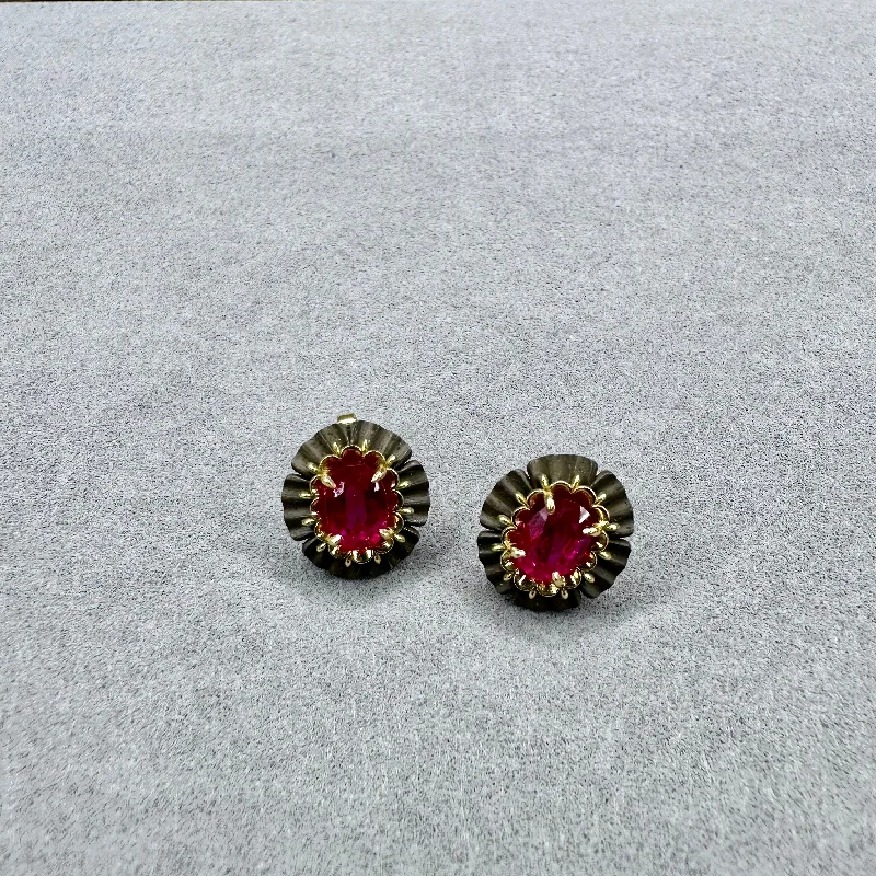 2.12ctw Two Tone Ruby Stud Earrings 18kt & Silver