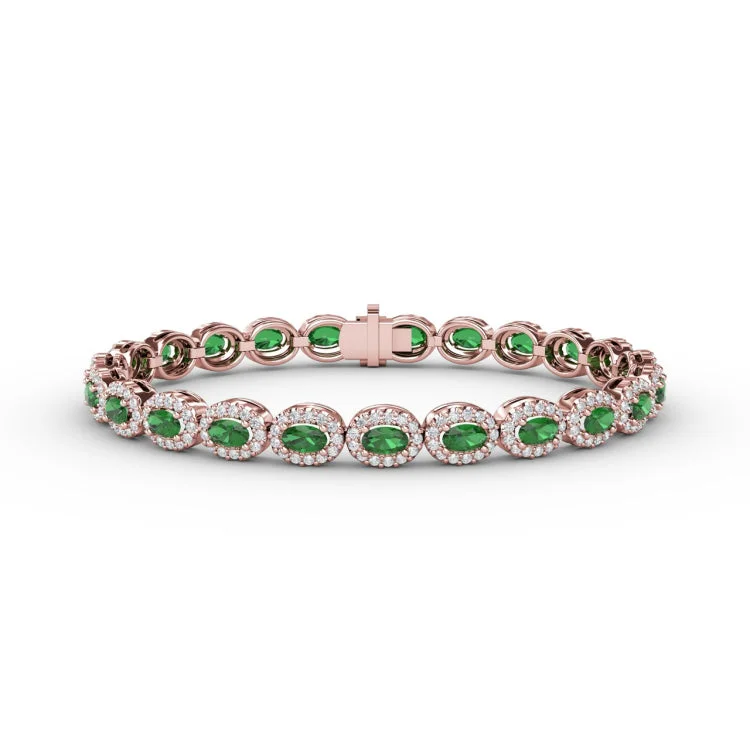 Striking Oval Emerald and Diamond Bracelet