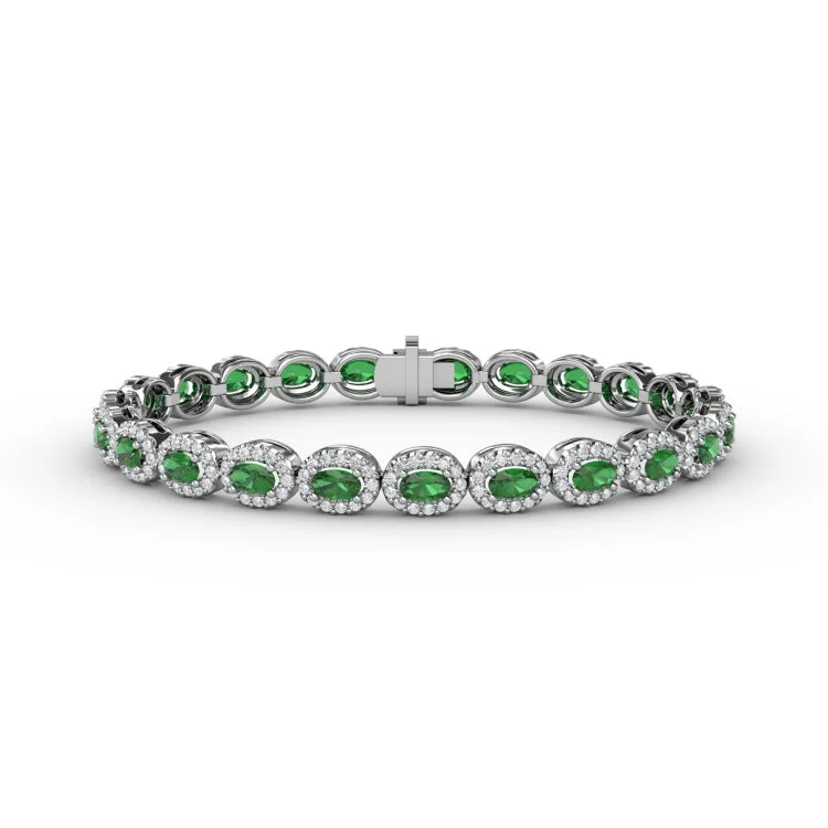 Striking Oval Emerald and Diamond Bracelet