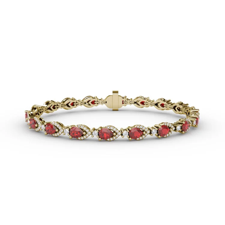 Pear-Shaped Ruby and Diamond Bracelet