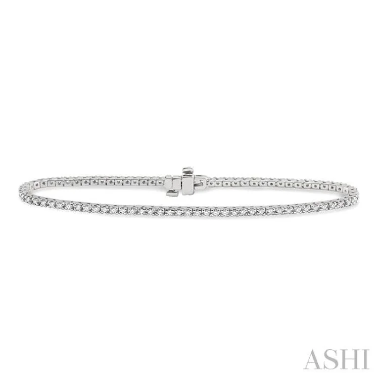 1 Ctw Round Cut Diamond Square Shape Tennis Bracelet in 14K White Gold