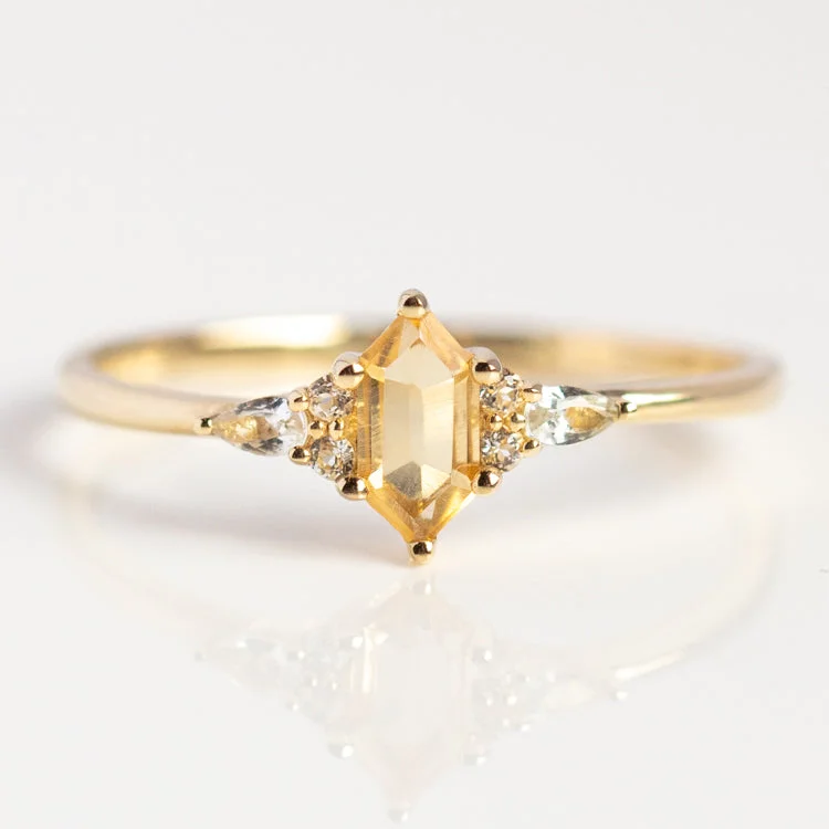 Solid Gold Citrine Destiny Hexagon Ring for Abundance