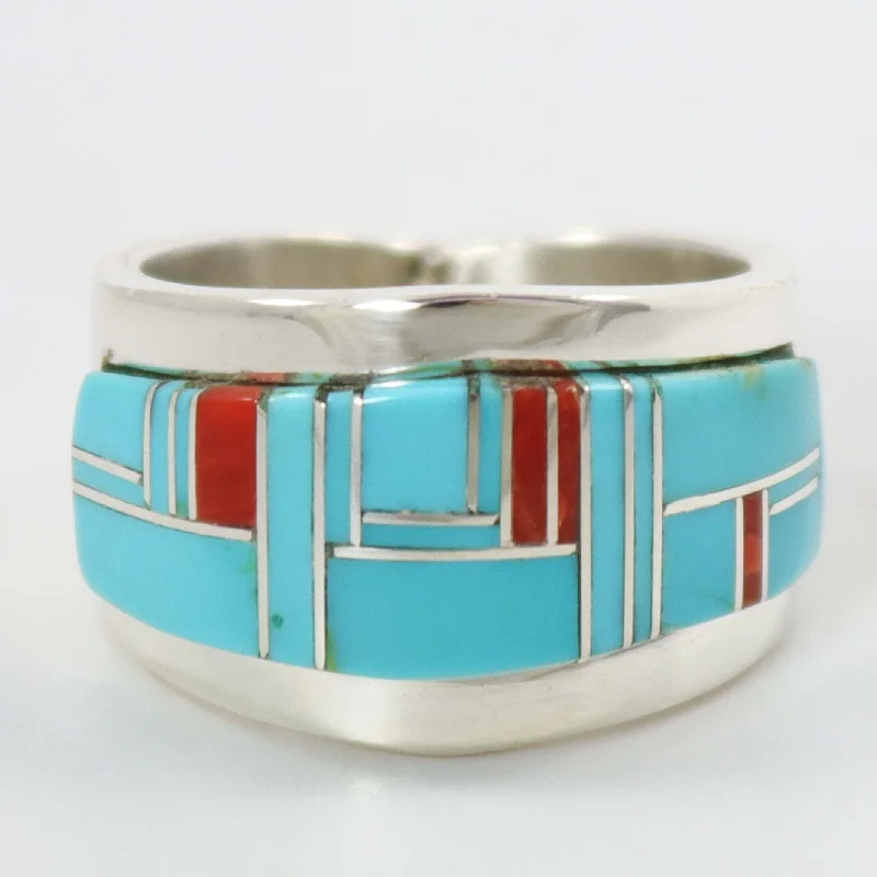 Turquoise and Coral Inlay Ring