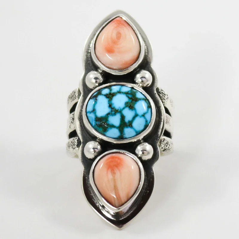 Turquoise and Coral Ring