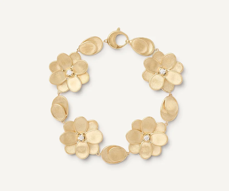 18K Yellow Gold Flower Bracelet with Diamonds