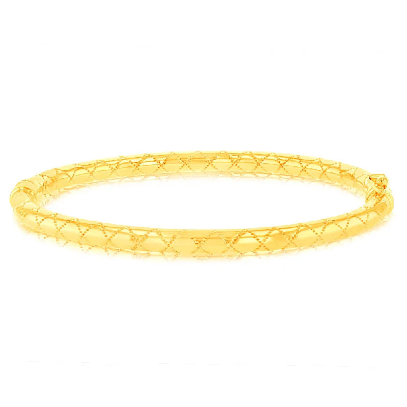 9ct Yellow Gold Patterned Hinged Round Bangle