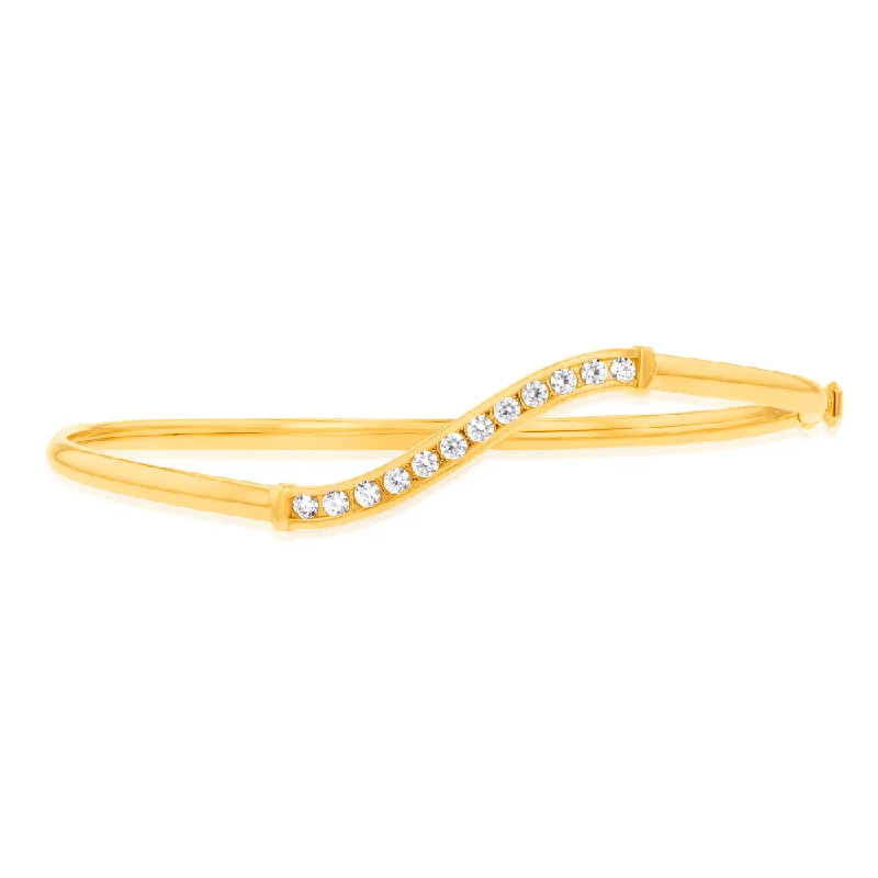 9ct Yellow Gold Silverfilled Single Row Cubic Zirconia Bangle