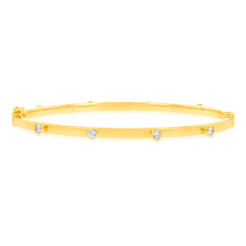 9ct Yellow Gold Zirconia Hinged Bangle