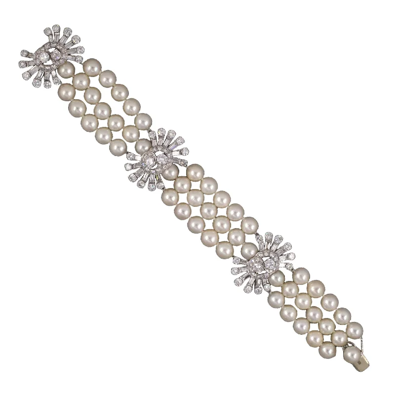 White Akoya Pearl & Diamond Bracelet